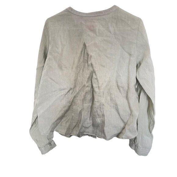 Isaac Mizrahi New York Womens Green 100% Linen Button-Up Blouse Size M Pockets - Picture 2 of 7